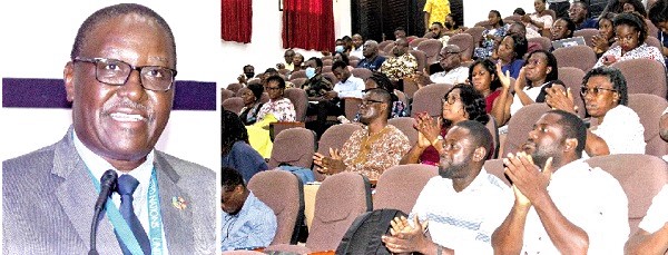 Dr Francis Chisaka Kasolo (left), Country Representative, WHO Ghana, delivering his address. Picture: ERNEST KODZI